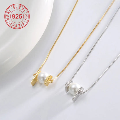 Sterling Silver 14K Gold Plated 18K Gold Plated Basic Modern Style Classic Style Inlay Geometric Solid Color Artificial Pearls Zircon Pendant Necklace