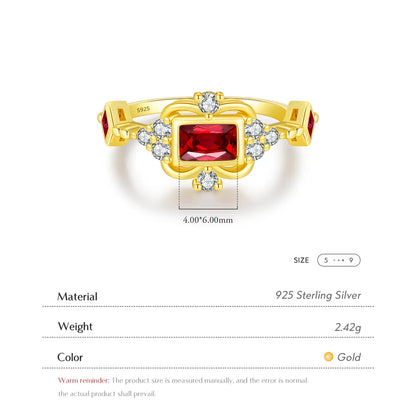 Sterling Silver 14K Gold Plated Elegant Retro French Style Plating Inlay Square Zircon Rings