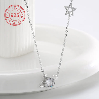 Sterling Silver 14K Gold Plated Gold Plated 0.05 M Simple Style Classic Style Plating Inlay Star Starry Sky Moon Zircon Pendant Necklace