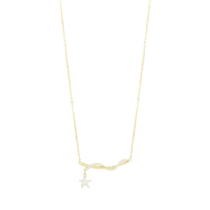 Sterling Silver 14K Gold Plated Inlay Star Zircon Pendant Necklace