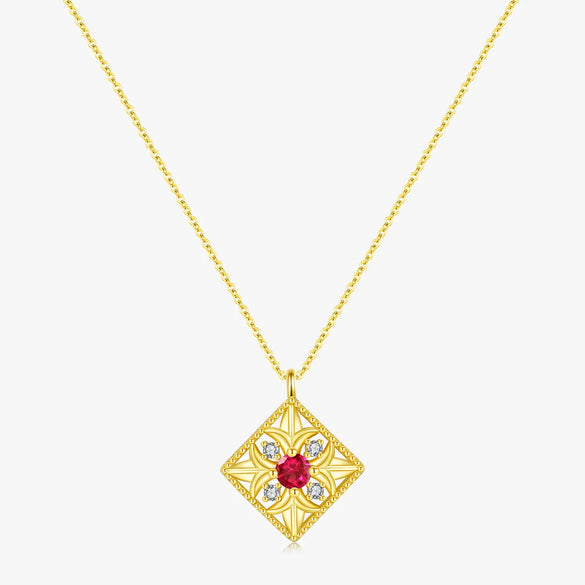 Sterling Silver 14K Gold Plated Retro Luxurious Plating Inlay Square Flower Zircon Pendant Necklace