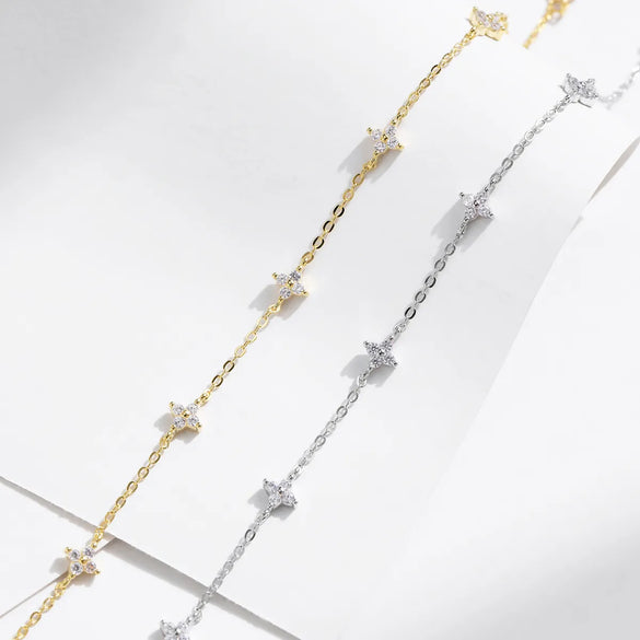 Sterling Silver 14K Gold Plated Rhodium Plated Inlay Four Leaf Clover Zircon Bracelets