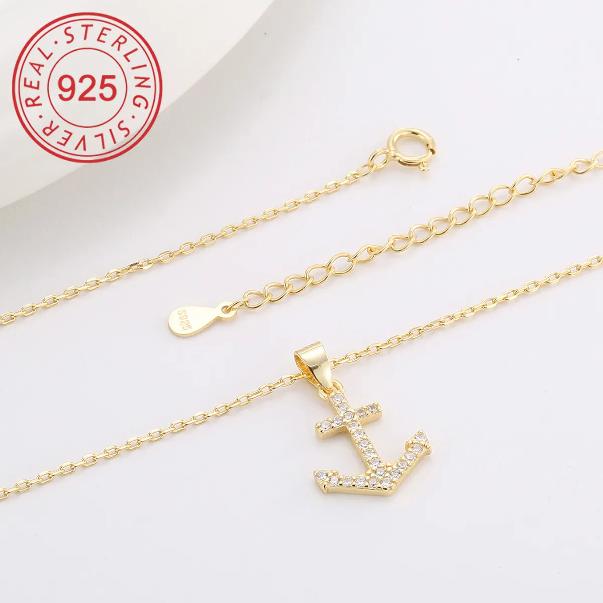 Sterling Silver 14K Gold Plated Silver Plated Casual Simple Style Hollow Out Inlay Star Ball Anchor Turquoise Zircon Pendant Necklace