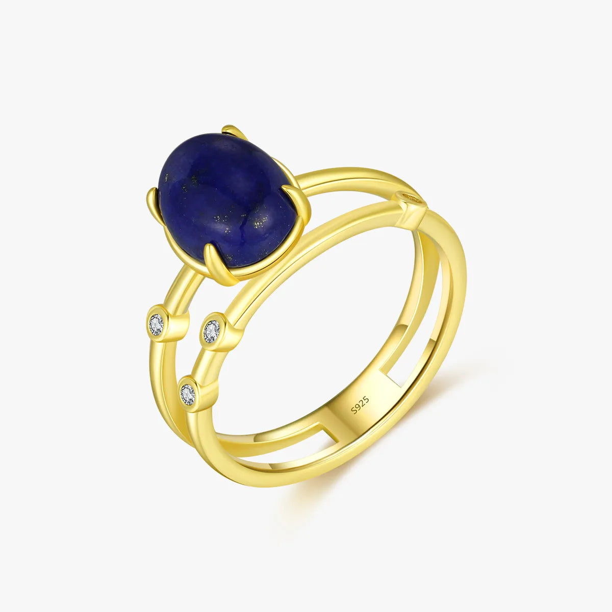 Sterling Silver 14K Gold Plated Simple Style Classic Style Commute Inlay Oval Lapis Lazuli Rings