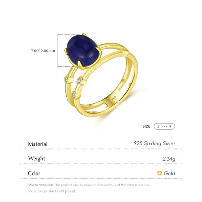 Sterling Silver 14K Gold Plated Simple Style Classic Style Commute Inlay Oval Lapis Lazuli Rings