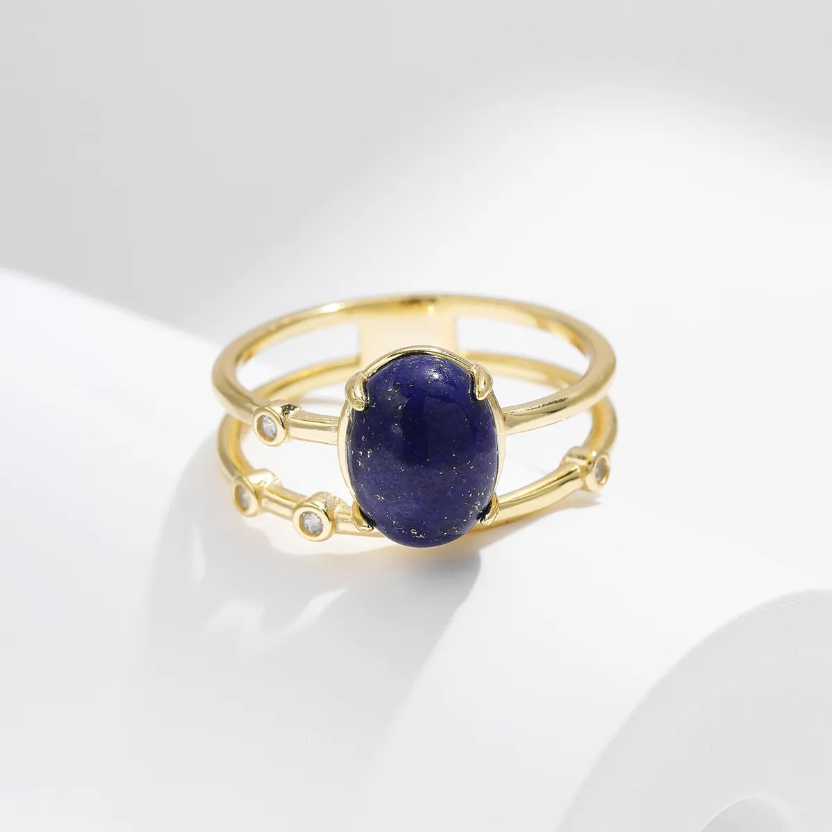 Sterling Silver 14K Gold Plated Simple Style Classic Style Commute Inlay Oval Lapis Lazuli Rings