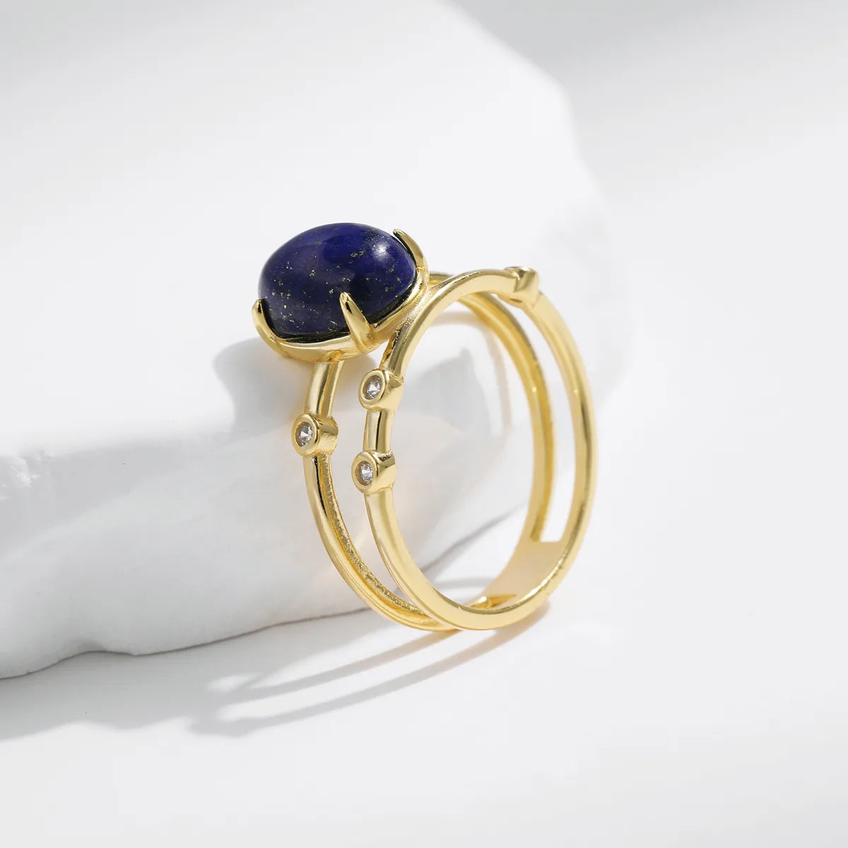 Sterling Silver 14K Gold Plated Simple Style Classic Style Commute Inlay Oval Lapis Lazuli Rings