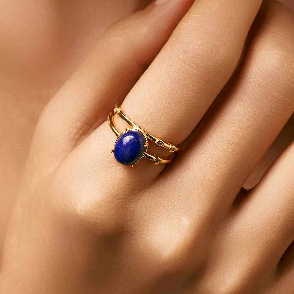 Sterling Silver 14K Gold Plated Simple Style Classic Style Commute Inlay Oval Lapis Lazuli Rings