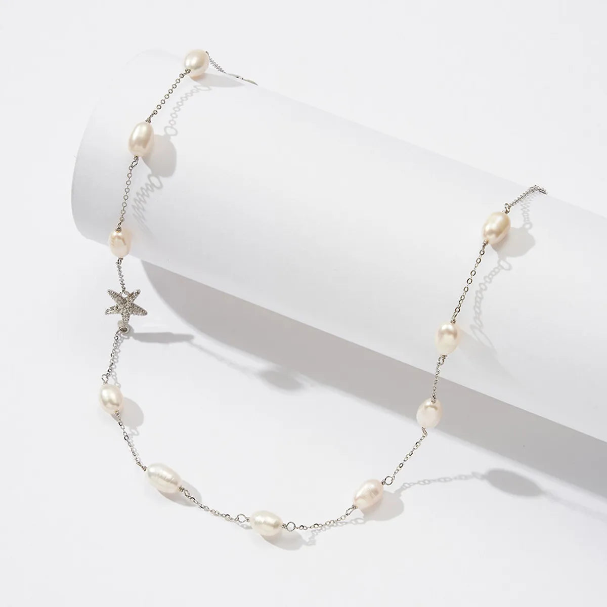 Sterling Silver 14K Gold Plated White Gold Plated Beach Sweet Simple Style Plating Inlay Starfish Freshwater Pearl Necklace