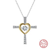 Sterling Silver 14K Gold Plated White Gold Plated Elegant Simple Style Streetwear Polishing Plating Inlay Geometric Cross Heart Shape Zircon Pendant Necklace