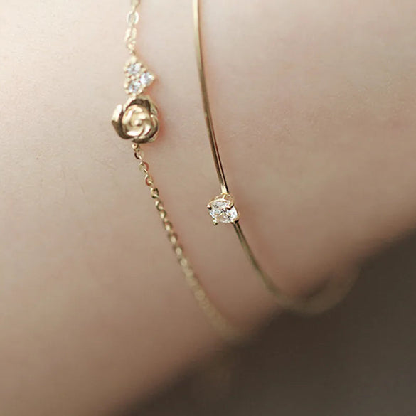 Sterling Silver 18K Gold Plated IG Style Simple Style Heart Shape Flower Inlay Zircon Bracelets