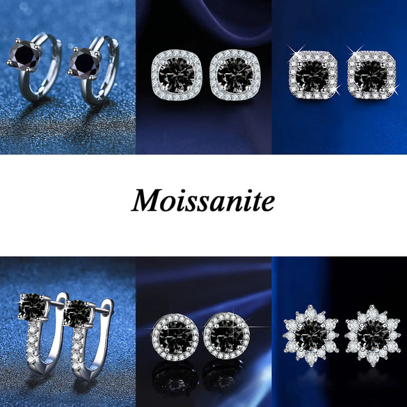 Sterling Silver 18K Gold Plated Inlay Geometric Moissanite Ear Studs