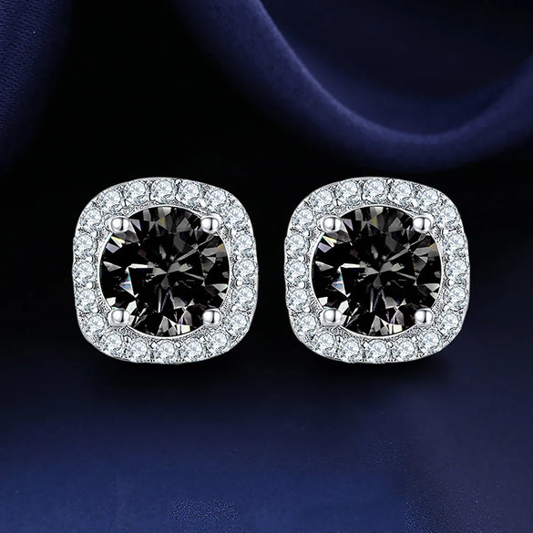 Sterling Silver 18K Gold Plated Inlay Geometric Moissanite Ear Studs