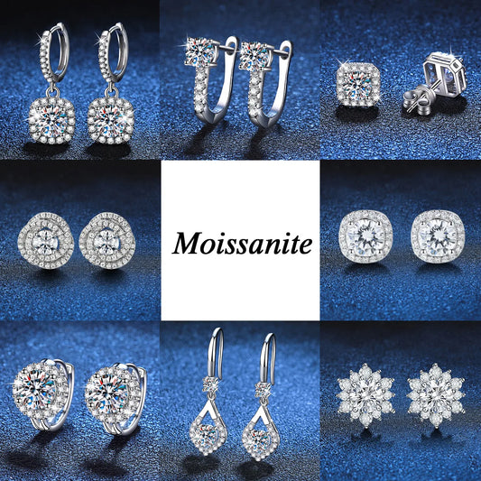 Sterling Silver 18K Gold Plated Plating Inlay U Shape Geometric Snowflake Moissanite Drop Earrings Earrings Ear Studs