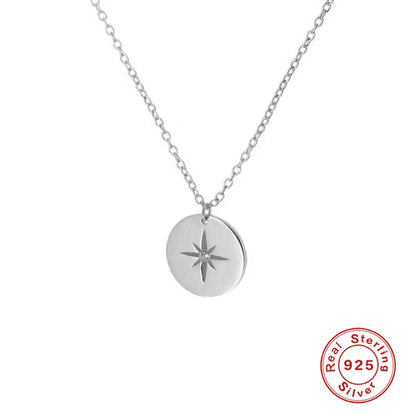 Sterling Silver 18K Gold Plated Simple Style Round Star Inlay Zircon Pendant Necklace