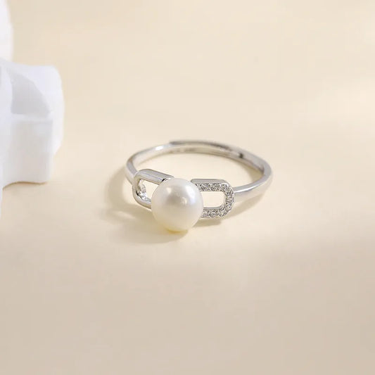 Sterling Silver 18K Gold Plated White Gold Plated Elegant Glam Luxurious Plating Inlay Solid Color Pearl Zircon Open Rings