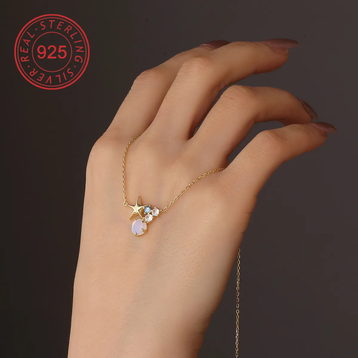 Sterling Silver 18K Gold Plated White Gold Plated Gold Plated 0.05 M Simple Style Classic Style Plating Inlay Solid Color Natural Stone Zircon Pendant Necklace