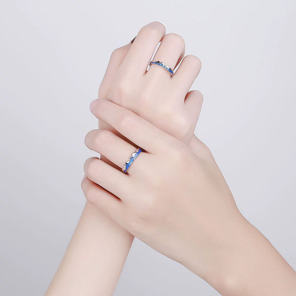 Sterling Silver Adjustable Couple Rings Geometric Star And Moon City Wall Design Electroplated Open Band Lover Gift For Men And Women