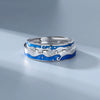 Sterling Silver Adjustable Couple Rings Geometric Star And Moon City Wall Design Electroplated Open Band Lover Gift For Men And Women
