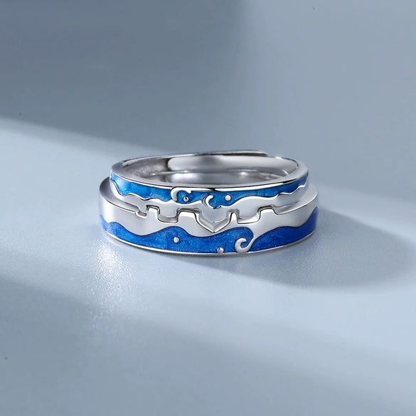 Sterling Silver Adjustable Couple Rings Geometric Star And Moon City Wall Design Electroplated Open Band Lover Gift For Men And Women
