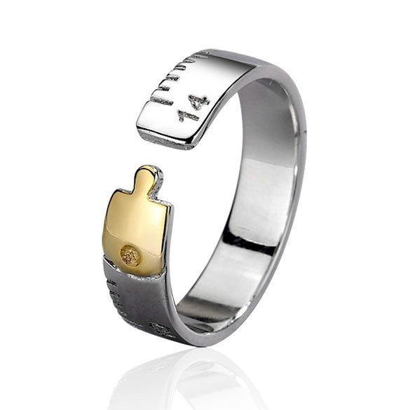 Sterling Silver Adjustable Open Couple Ring Minimalist Ruler Pattern Electroplated Fashion Jewelry