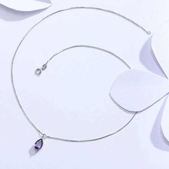 Sterling Silver Amethyst Drop Pendant Necklace With Zircon Accents Light Luxury Jewelry