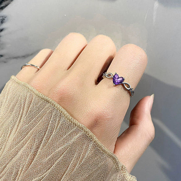 Sterling Silver Amethyst Heart Shaped Ring For Women Simple Fashion Geometric Gemstone Ring Electroplated Finish