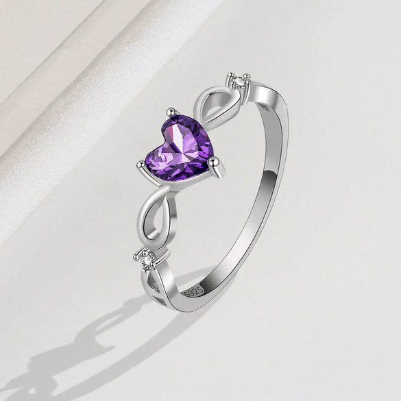 Sterling Silver Amethyst Heart Shaped Ring For Women Simple Fashion Geometric Gemstone Ring Electroplated Finish