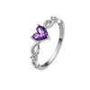 Sterling Silver Amethyst Heart Shaped Ring For Women Simple Fashion Geometric Gemstone Ring Electroplated Finish