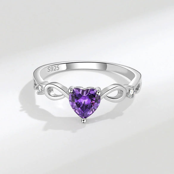 Sterling Silver Amethyst Heart Shaped Ring For Women Simple Fashion Geometric Gemstone Ring Electroplated Finish