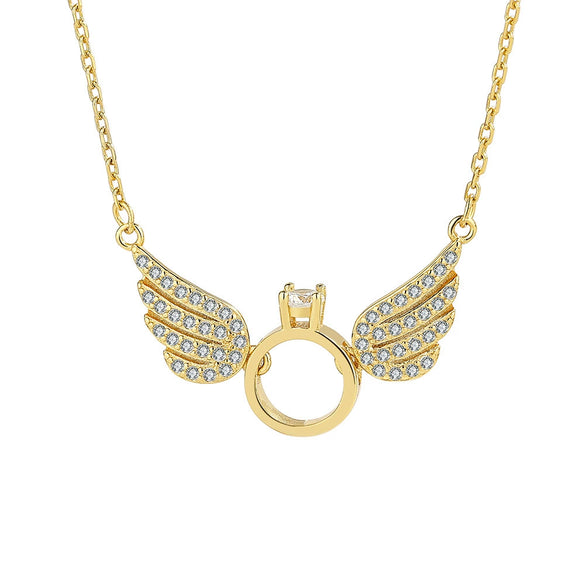 925 Sterling Silver Angel Wings Necklace For Women With Zircon Pendant Electroplated Clavicle Chain Elegant Versatile Niche Design Jewelry
