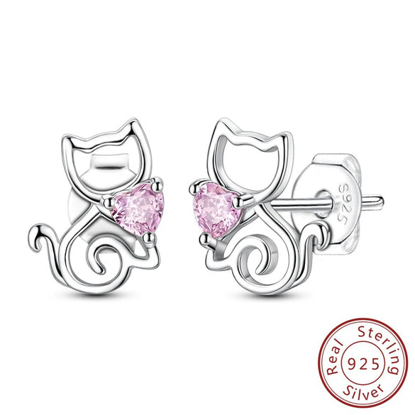 925 Sterling Silver Animal And Heart Shape Earrings For Women With Electroplating Fashion Cute Jewelry