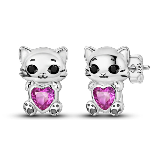 925 Sterling Silver Animal And Heart Shape Earrings For Women With Electroplating Fashion Cute Jewelry