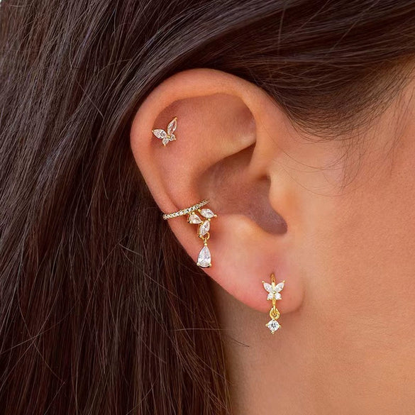 925 Sterling Silver Animal Diamond Pierced Screw Earrings