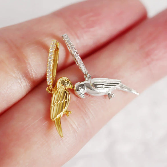 925 Sterling Silver Animal Parrot Diamond Earrings For Women