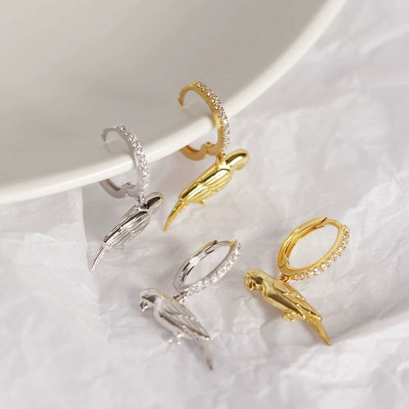 925 Sterling Silver Animal Parrot Diamond Earrings For Women