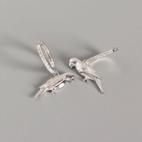 925 Sterling Silver Animal Parrot Diamond Earrings For Women