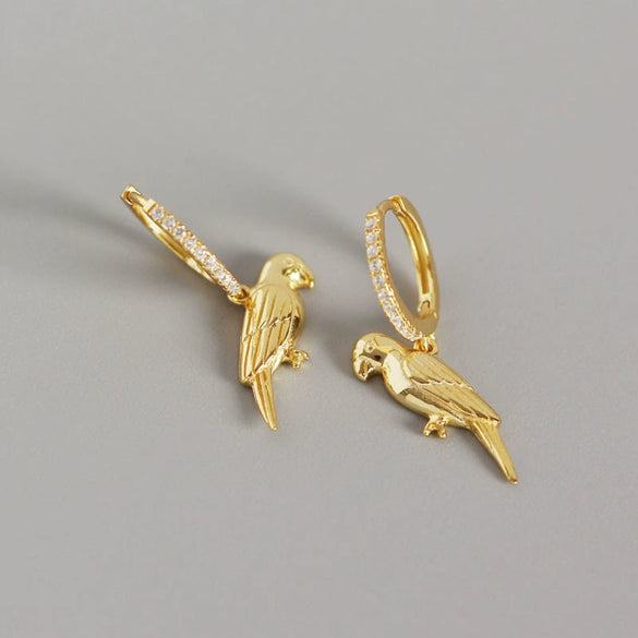 925 Sterling Silver Animal Parrot Diamond Earrings For Women