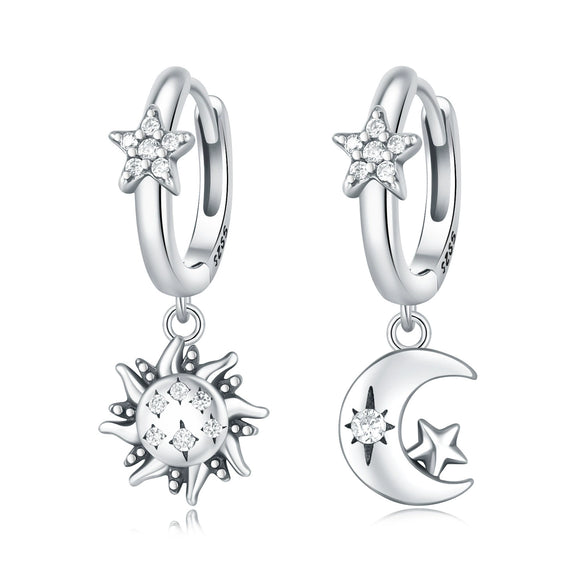 925 Sterling Silver Animal Zodiac Star Moon Earrings Electroplated Women's Fashion Jewelry