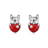 925 Sterling Silver Asymmetric Heart Shape Cat Cartoon Earrings Electroplated Women's Jewelry