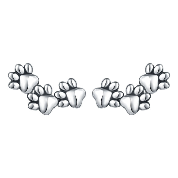 925 Sterling Silver Asymmetric Heart Shape Cat Cartoon Earrings Electroplated Women's Jewelry