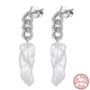 925 Sterling Silver Baroque Freshwater Pearl Long Geometric Earrings Natural Style Fine Jewelry