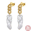 925 Sterling Silver Baroque Freshwater Pearl Long Geometric Earrings Natural Style Fine Jewelry
