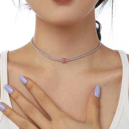 Sterling Silver Basic Classic Style Commute Plating Inlay Geometric Zircon Choker