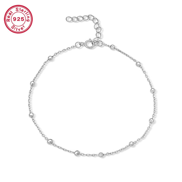 925 Sterling Silver Bead Chain Clavicle Necklace And Bracelet For Women Electroplated With Small Round Beads Niche Simple All Match Style