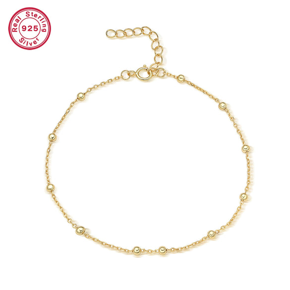 925 Sterling Silver Bead Chain Clavicle Necklace And Bracelet For Women Electroplated With Small Round Beads Niche Simple All Match Style