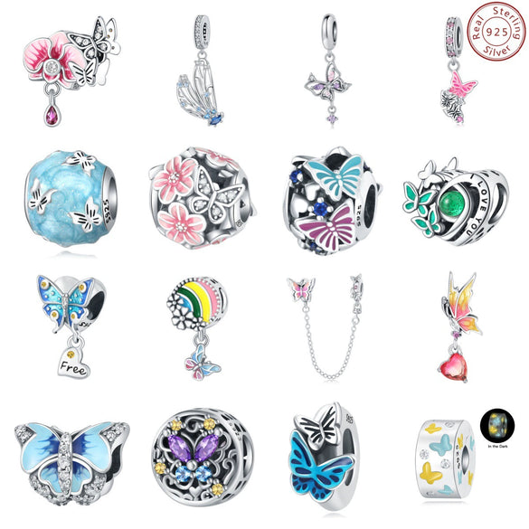 925 Sterling Silver Bead Positioning Butterfly Diy Jewelry Hanging Bracelet Accessories With Dripping Oil Design