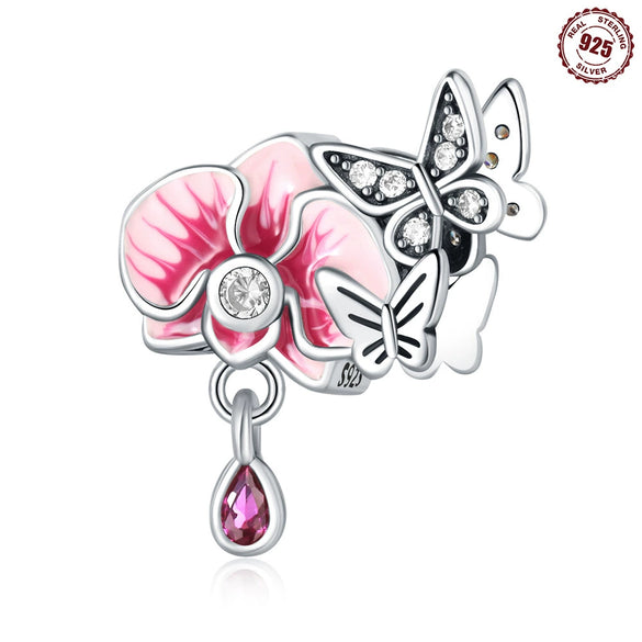 925 Sterling Silver Bead Positioning Butterfly Diy Jewelry Hanging Bracelet Accessories With Dripping Oil Design