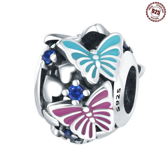 925 Sterling Silver Bead Positioning Butterfly Diy Jewelry Hanging Bracelet Accessories With Dripping Oil Design