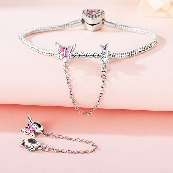 925 Sterling Silver Bead Positioning Butterfly Diy Jewelry Hanging Bracelet Accessories With Dripping Oil Design